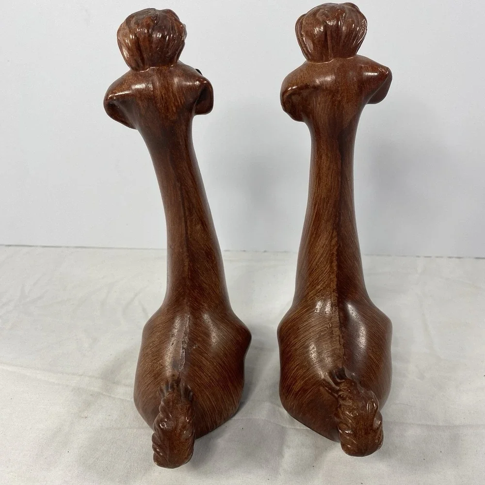 Vintage Dog Figurine Pair Faux Wood Mid Century Style Retro Decor Hong Kong